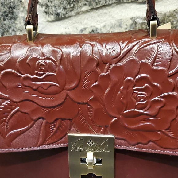 Patricia Nash Deep Red Embossed Leather Satchel - Picture 5 of 16